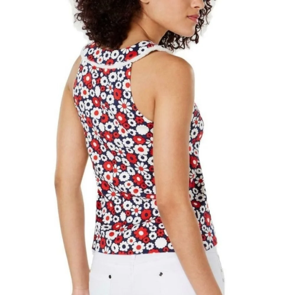 TRINA TURK The Borneo Vnevk Floral Top In Red/Wht/Blue Size 8 - Picture 2 of 13